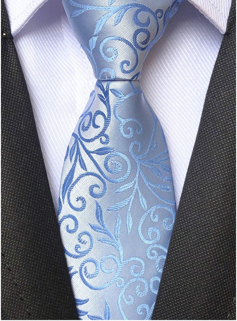 Ctskyte Mens Sky Blue Silver Ties Floral Fashion Woven Silk Party Formal Neckties Gifts - Image 2